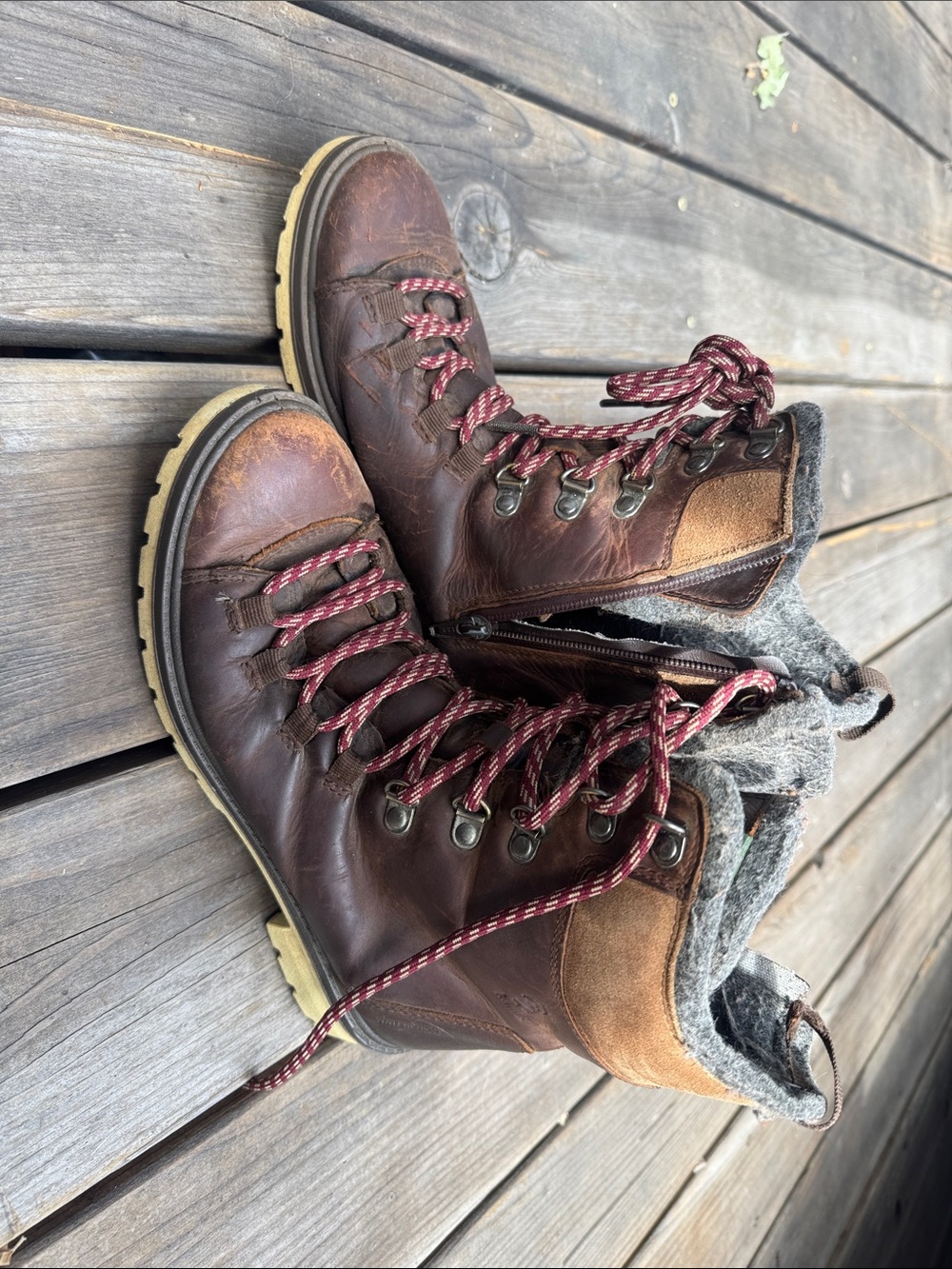 Kamik Brown Leather Hiking Boots with Red Laces